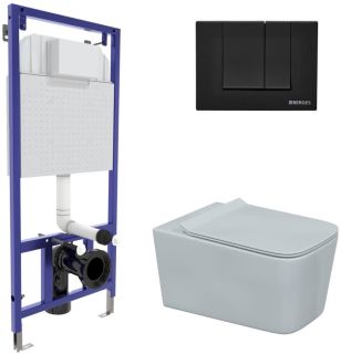 Комплект Berges 4в1 043230: инсталляция NOVUM525 кнопка S5 SoftTouch чёрная унитаз Floe Rimless сидение Floe Slim SO